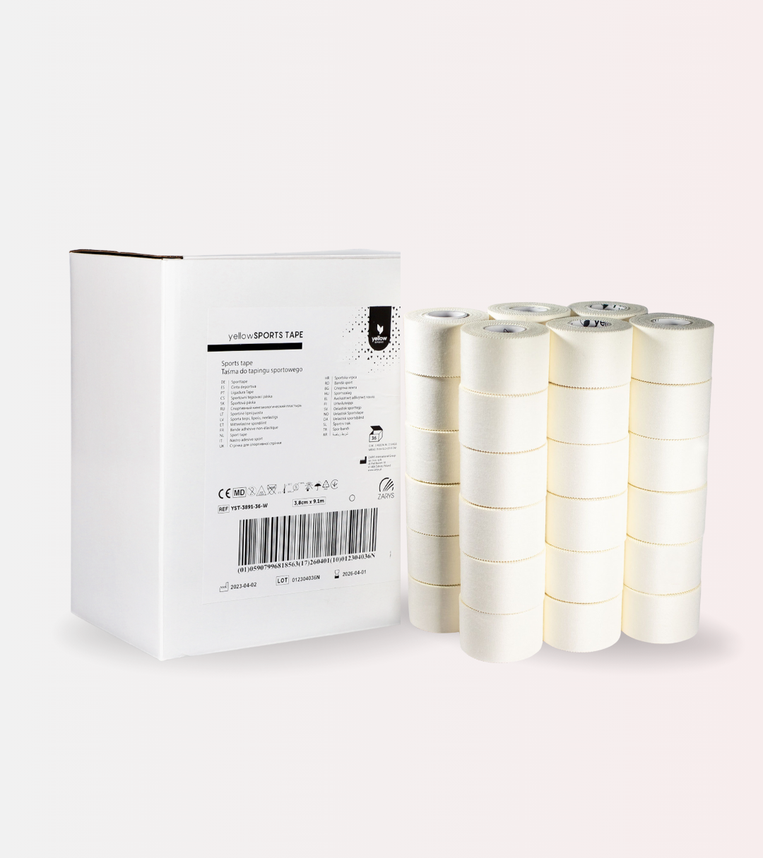 Sporttejp/Coach Tape 36 Rullar/pack – yellowSPORTS vit 3,8 cm x 9,1 m